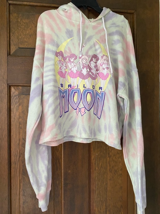 Sailor Moon Tops - Sailor Moon Pastel Tie-Dye Cropped Hoodie